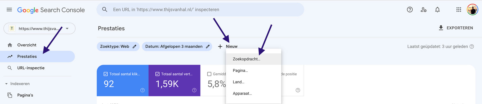 Zoekwoorden RegEx builder GSC stap 1