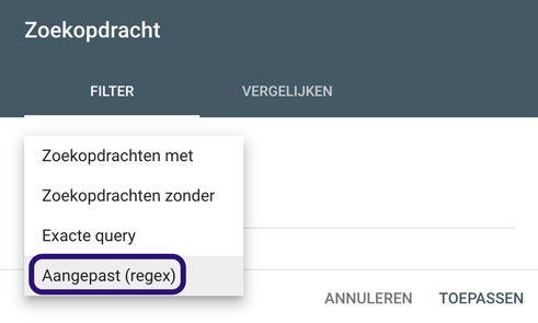 Zoekwoorden RegEx builder GSC stap 2